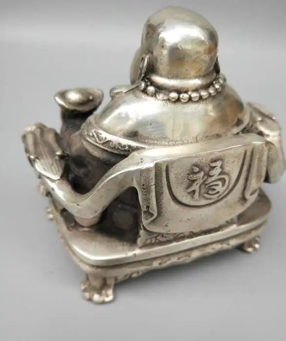 

Chinese white copper maitreya Buddha seated dragon chair crafts statue