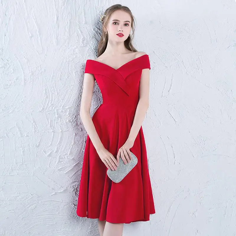Коктейльные платья Изысканный v-образный вырез Vestidos Вечернее Para A Festa женское вечернее платье с асимметрией на одно плечо халат на молнии De Soir - Цвет: Red long
