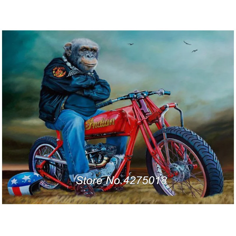 Алмазная 5D Вышивка сделай сам обезьянка ездить на мотоцикле Orangutans алмазная