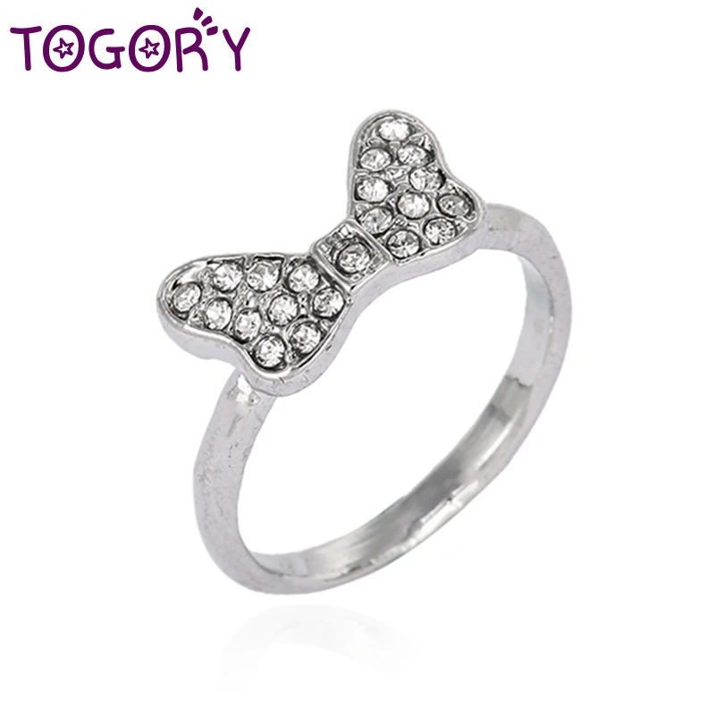 TOGORY, модное Фирменное кольцо с бантом, складываемое, микро кольцо, CZ, кольцо на палец для женщин, лучший подарок, ювелирное изделие