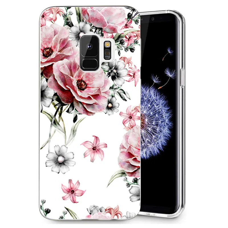 For Samsung Galaxy S9 S9Plus S8 Plus S7 edge Note 8 J530F A3 A5 TPU Colorful Soft Flora Cat pink Heart Painted Case Fundas E086 |