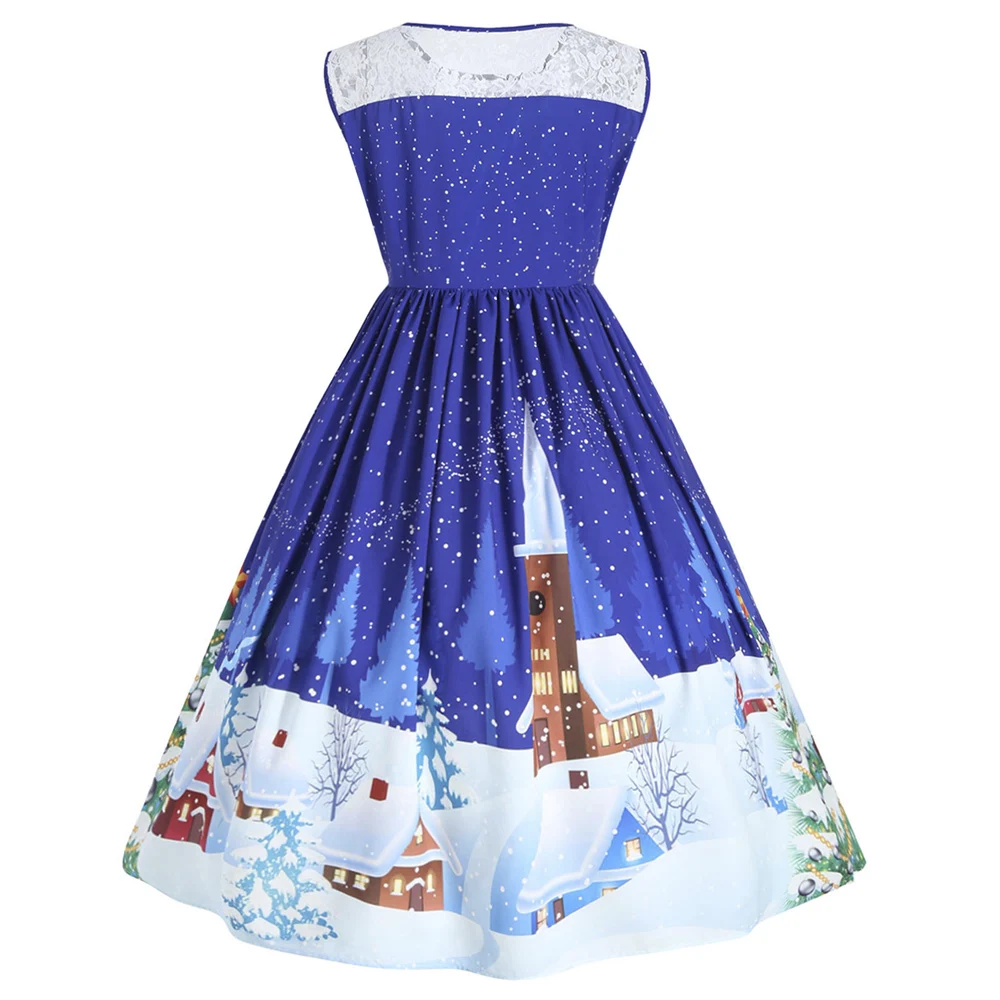 Wipalo Printed Vintage Dress Women Floral Slim Fashion Knee Length Sleeveless Lace Vestidos Christmas Dress|Женские платья| |