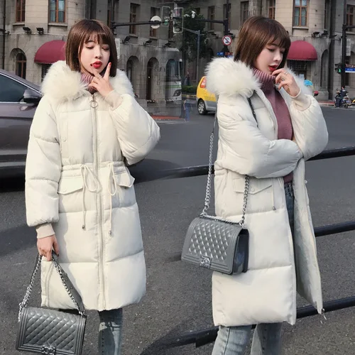 Белый Теплое зимнее пальто с большим меховым воротником, Женская длинная парка, женские свободные толстые зимние куртки, женские куртки размера плюс, женская верхняя одежда - Цвет: Белый