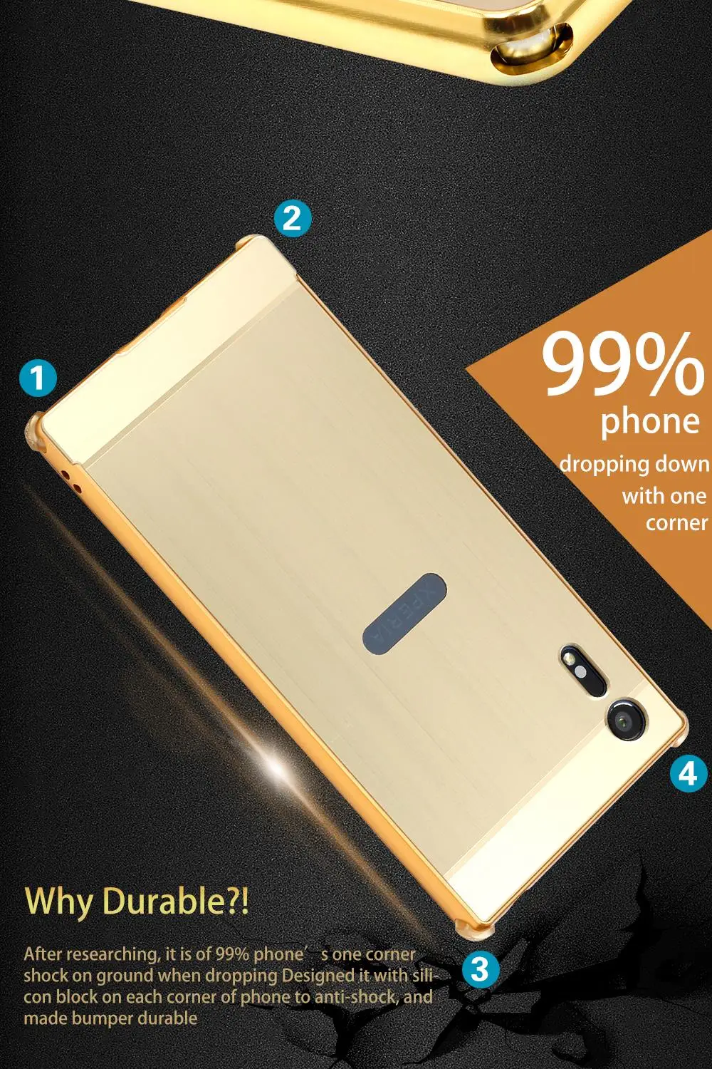 Four-Corner Protection Metal Frame Brushed Back Case Cover for Sony Xperia X XZ XA /XA Ultra /X Compact / Performance/F8131 |