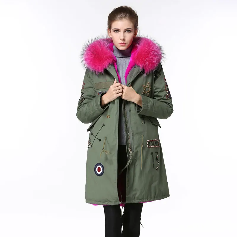 Зимняя куртка для этой зимы женские элегантные парки с мехом розово-красные