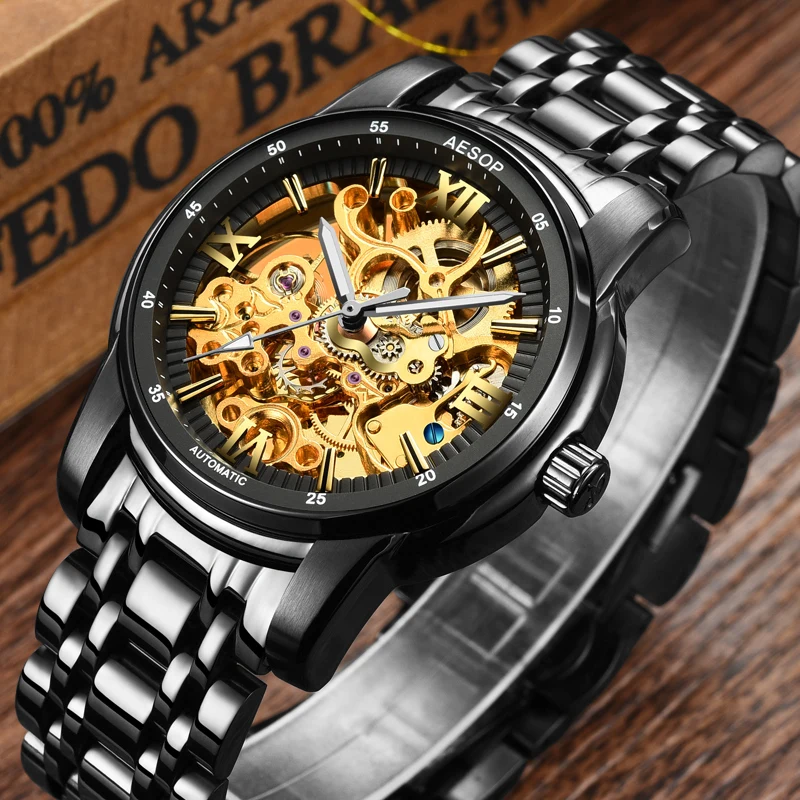 AESOP Hollow Men Watch Automatic Mechanical Wrist Wristwatch Top Brand Waterproof Male Clock Relogio Mascu Saati men watches | Наручные