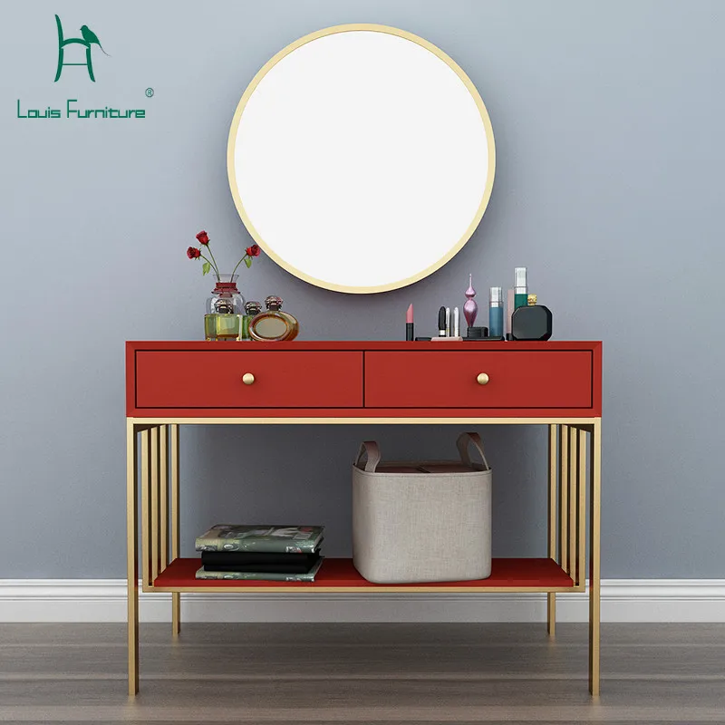 

Louis Fashion Dressers Modern Chinese Iron Art Solid Wood Dressing Table Multifunctional Bedroom Paint
