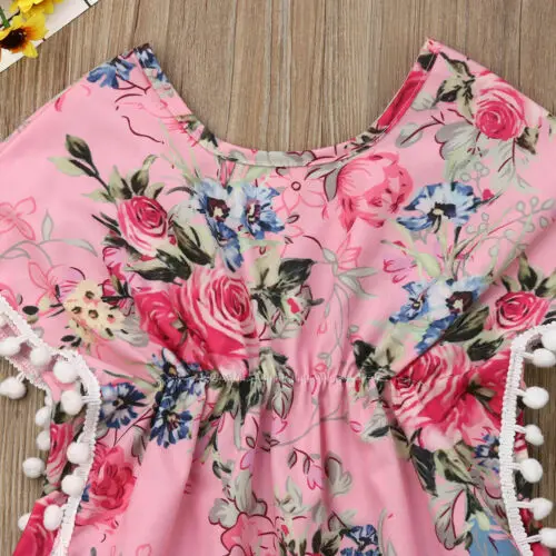 2019 Brand Newborn Kid Baby Girl Floral Blouse Summer Bohemian Tassel Batwing Sleeve Tankini Beachwear Swimsuit Cover Up Clothes | Мать и