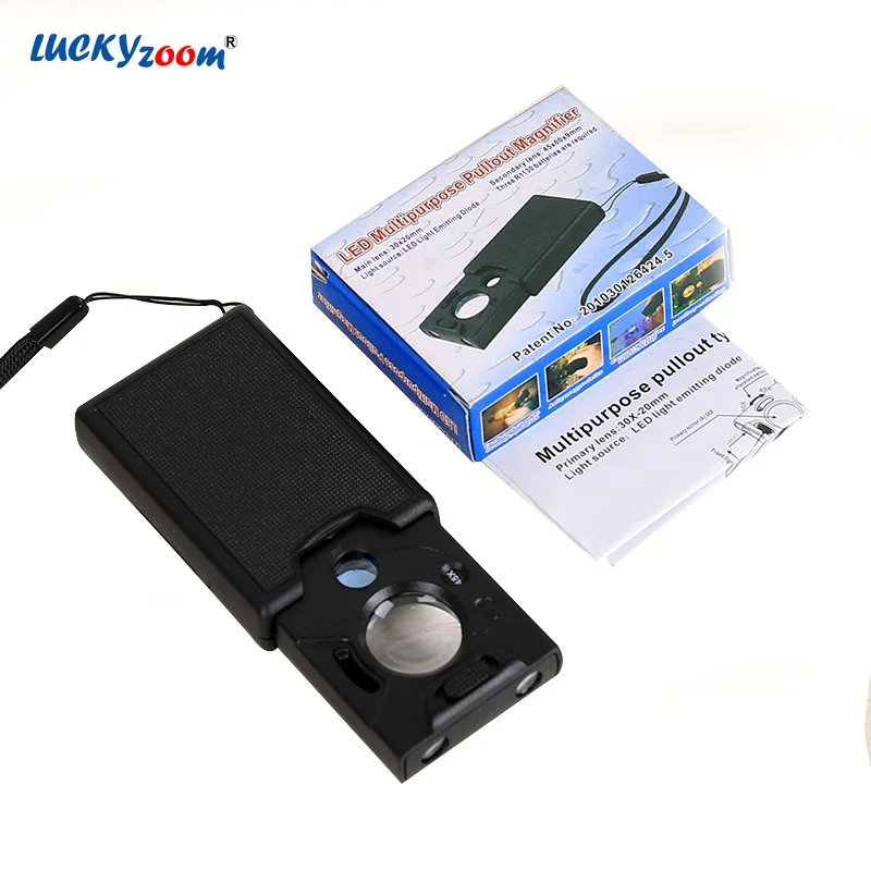 Luckyzoom 30X 45X 60X светодиодный освещенный увеличитель Портативный Выдвижной