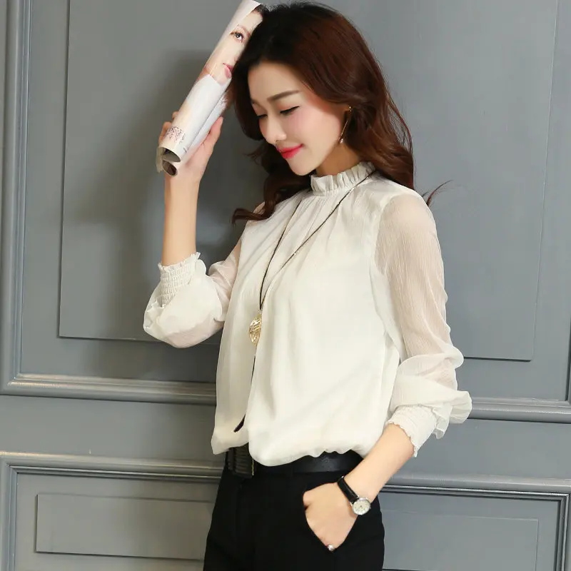 Новинка Blusas Mujer Moda, зима-осень, блузки, рубашки, одежда для работы, офисные топы, женские рубашки с длинным рукавом, шифоновая блузка, Женский Топ - Цвет: Белый