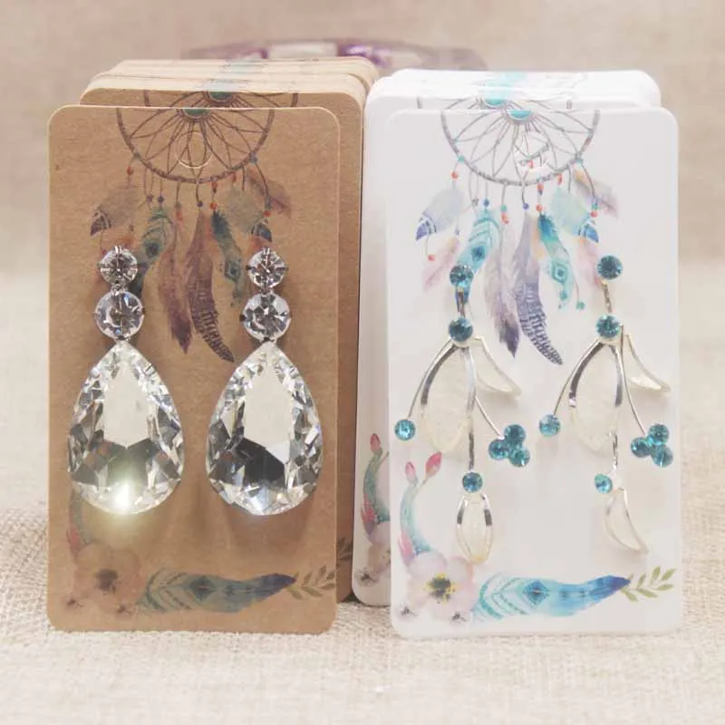

50pc/lot paper Dreamcatcher wishes jewelry package tag card Diy Thank you/ Love earring card White/brown marbel earring card