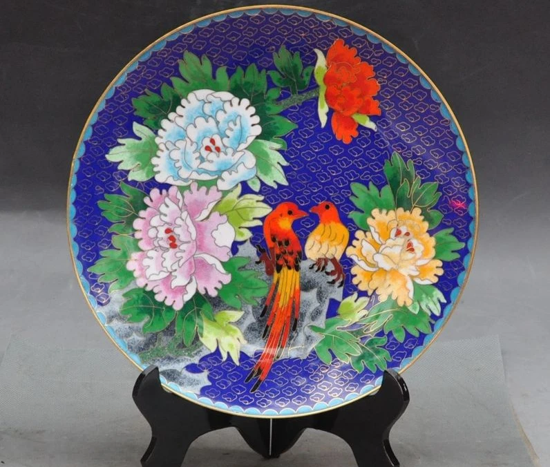 12 &quotСтарый Китай династии дворец бронзовые Перегородчатые Цветочные птицы Lucky Art