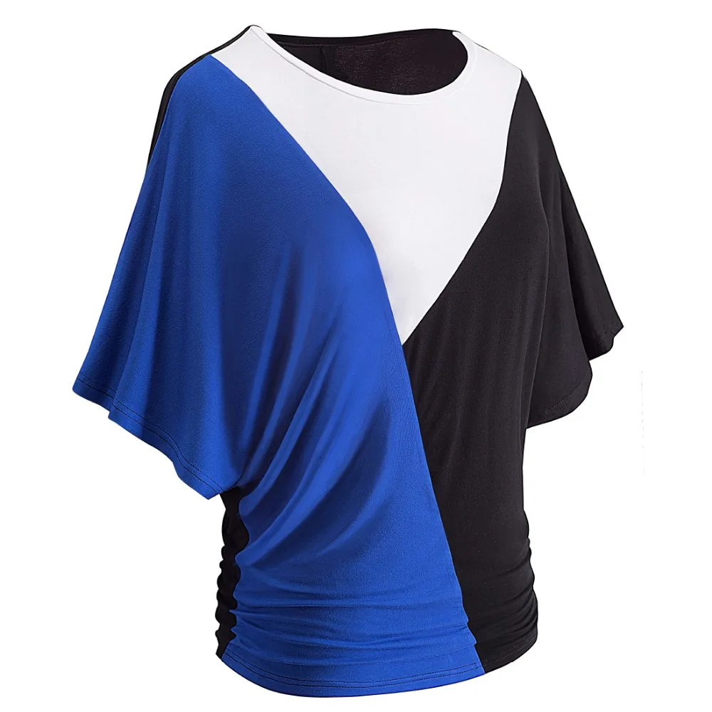 Nice-forever Brief Casual Batwing Sleeve T-shirts Draped Hem Women Loose Patchwork soft Tees tops T013