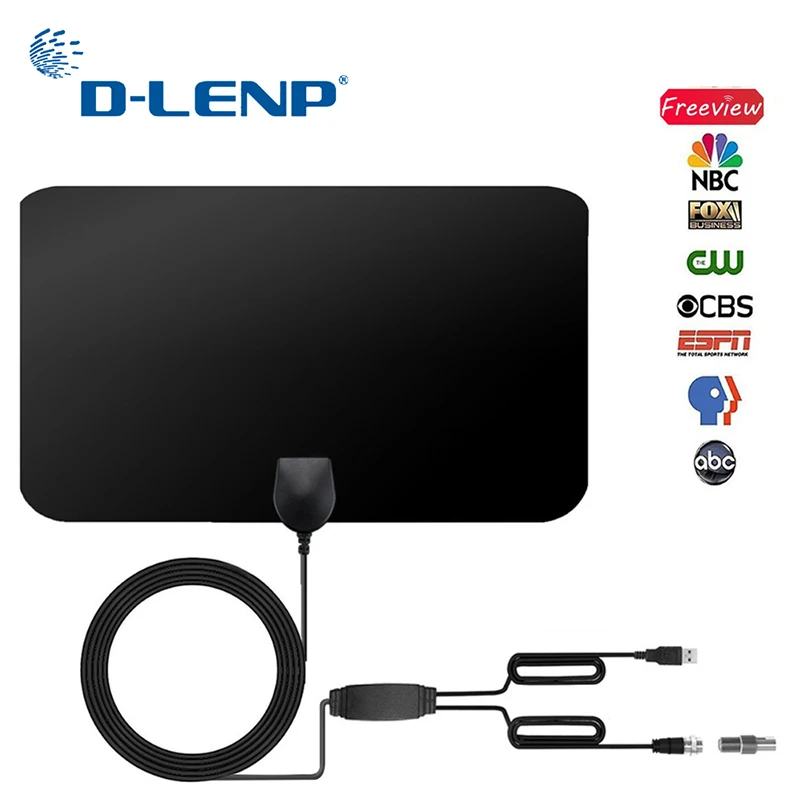 Dlenp внутренняя HDTV антенна VHF UHF ареал с усилителем 120 миль цифровой ТВ DVB T/T2