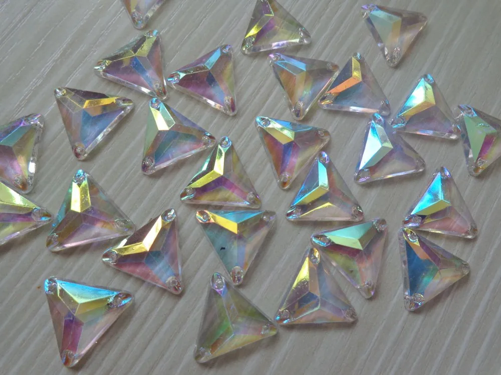 

transparent clear AB colour 100pcs triangle shape 14mm gem stones sew on rhinestones crystals flatback dress accessory