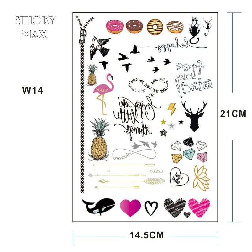 1 шт. временная татуировка в виде фламинго с пончиком ананасом |