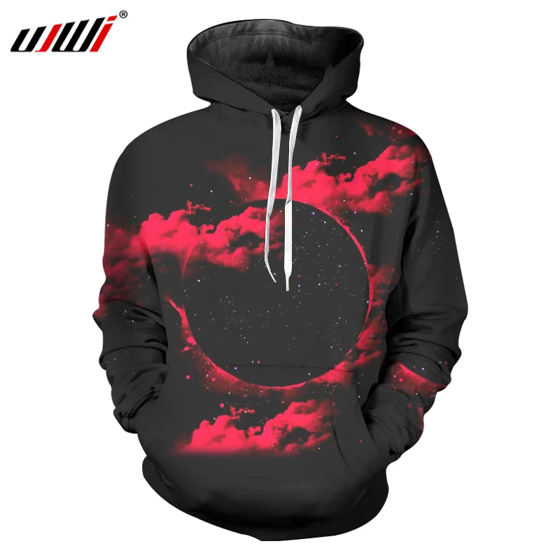 

Мужская толстовка с капюшоном UJWI, черная толстовка с 3d цифровым принтом, с изображением красного облака, галактики и космоса, пуловеры с длинным рукавом, прямая поставка