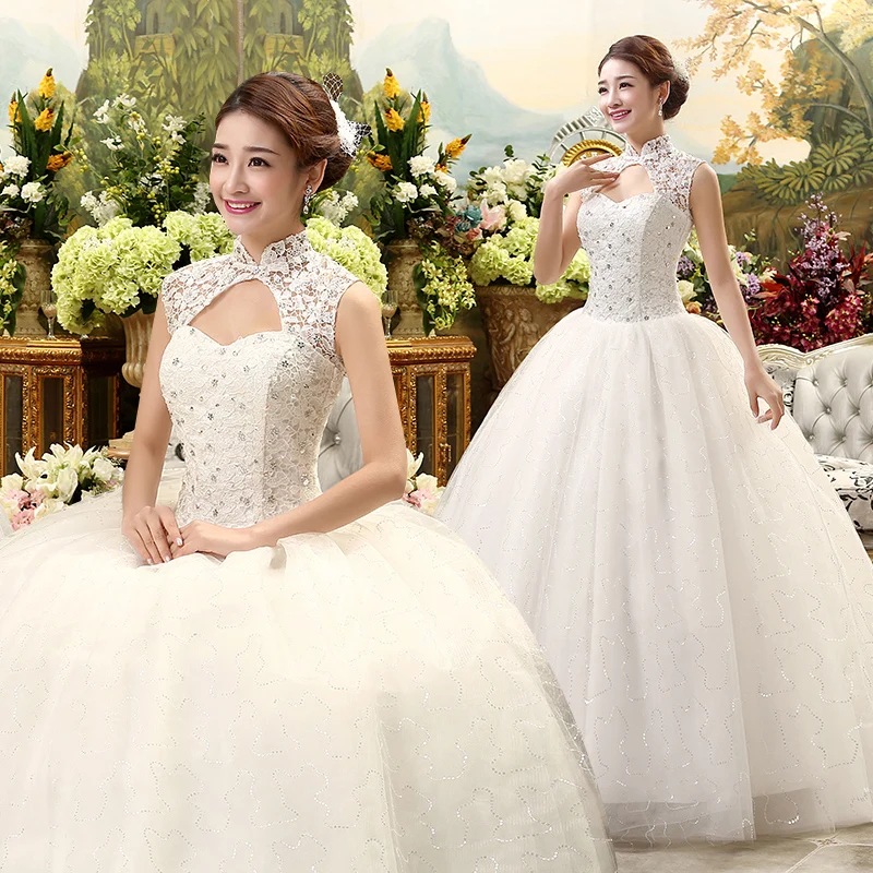 2017 new stock plus size women pregnant bridal gown wedding dress ball gown high collar vintage lace organza satin korea 32e1