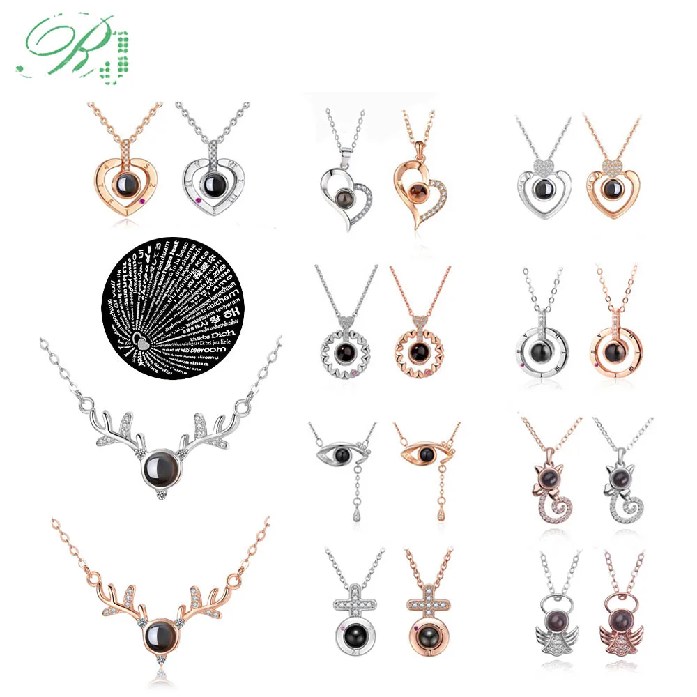 

RJ New 20Pcs/Lot Wholesales Rose Gold 100 languages I love you Projection Pendant Necklace Love Memory Wedding Necklace