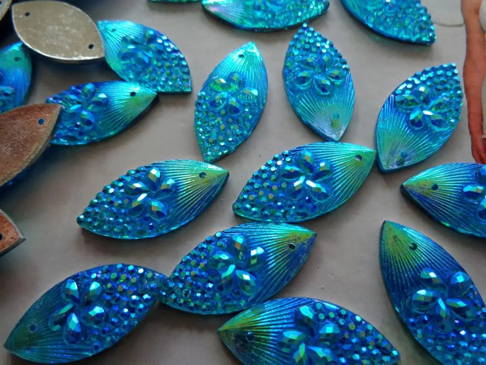 11*24mm Sew on Rhinestones Navette shape flatback crystal light blue AB colour beads resin gemstones for dress 60pcs/lot |