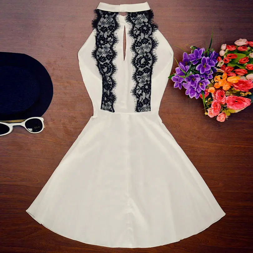 Кружевное мини-платье без рукавов вечерние платья с открытой спиной и