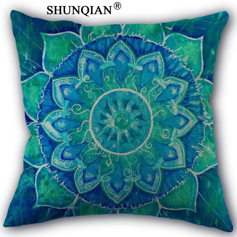 

Mandala Linen Cotton Pillow Covers Printed Square Home Decorative No Core Pillowcase 45x45cm one side
