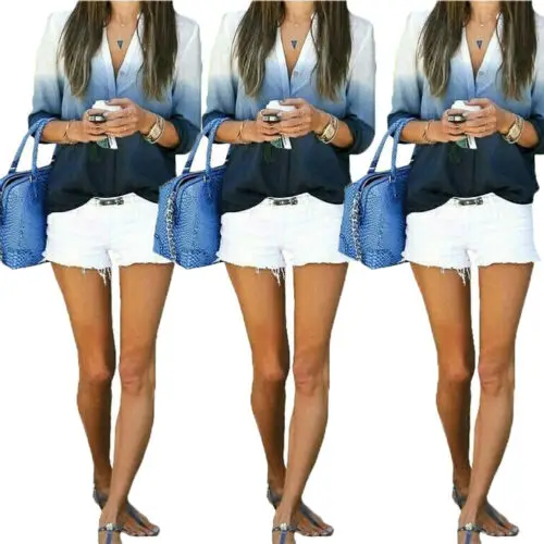 Женский Повседневный шифоновый верх свободного кроя белая или синяя однотонная