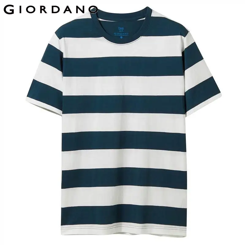 Giordano мужская футболка в полоску с короткими рукавами и круглым воротом имеется
