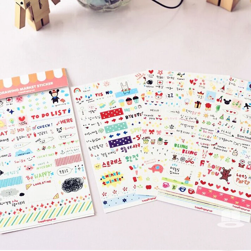 6 шт./лот Kawaii прозрачные ПВХ наклейки для DIY альбома дневника украшения мультфильм