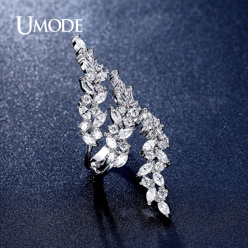 UMODE Регулируемые кольца 4X2 мм 0.1ct маркиза огранки кубического циркония белого золота Цвет кольцо ювелирные изделия для Для женщин Anillos UR0318