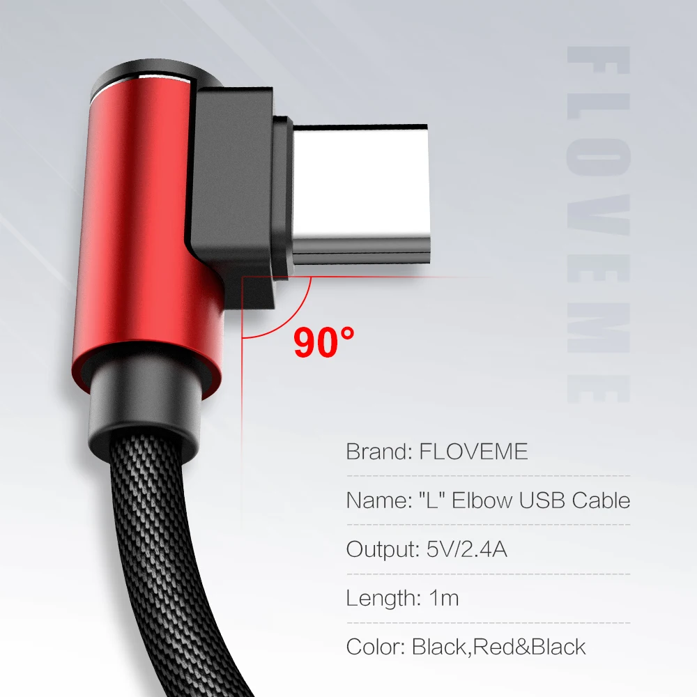 FLOVEME 90 градусов usb type C кабель для Xiaomi Pocophone f1 2.4A 1 м кабель для быстрой зарядки синхронизации данных зарядное устройство для телефона type-C кабель Шнур