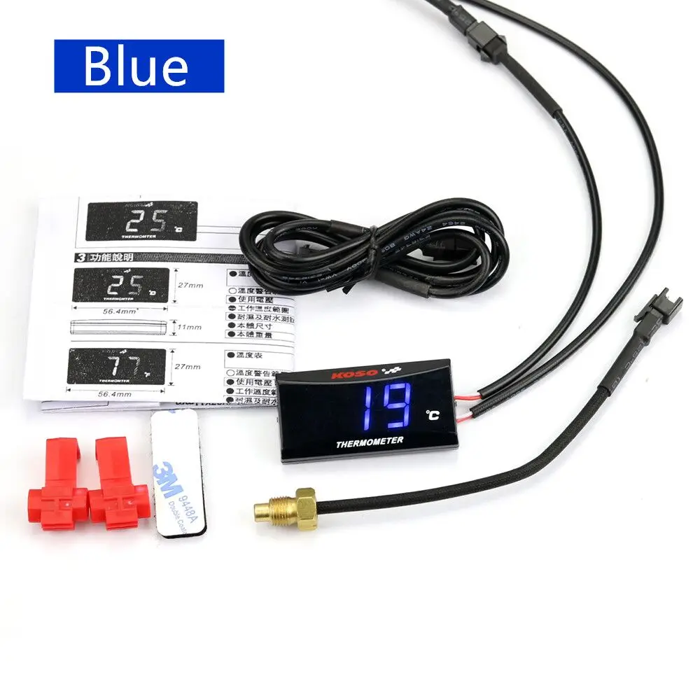 Temperature-Blue Мотоцикл 12 в цифровой термометр Мото Светодиодный двигатель температура воды инструмент для yamaha honda suzuki KTM BWM Kawasaki Ducati - Цвет: Temperature-Blue