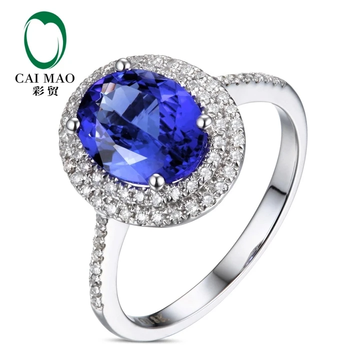 

CaiMao 18KT/750 White Gold 1.87 ct Natural IF Blue Tanzanite AAA 0.30 ct Full Cut Diamond Engagement Gemstone Ring Jewelry