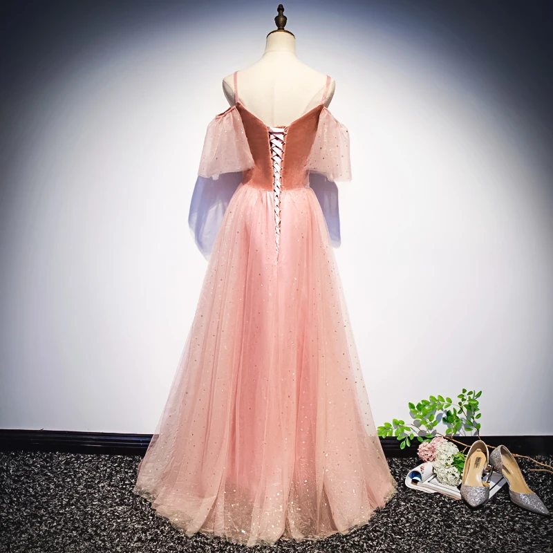 Новинка 2019 года светло роскошные розовые вечерние платья с коротким рукавом