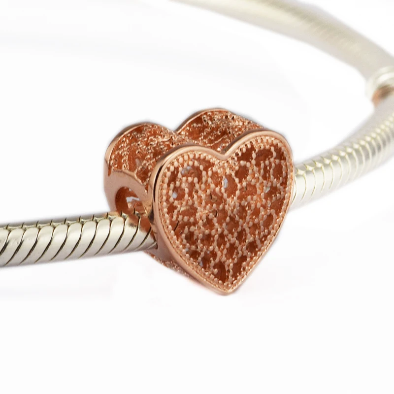 QANDOCCI Романтика OpenworkHeart бусины для изготовления ювелирных изделий 925 Серебро Роза