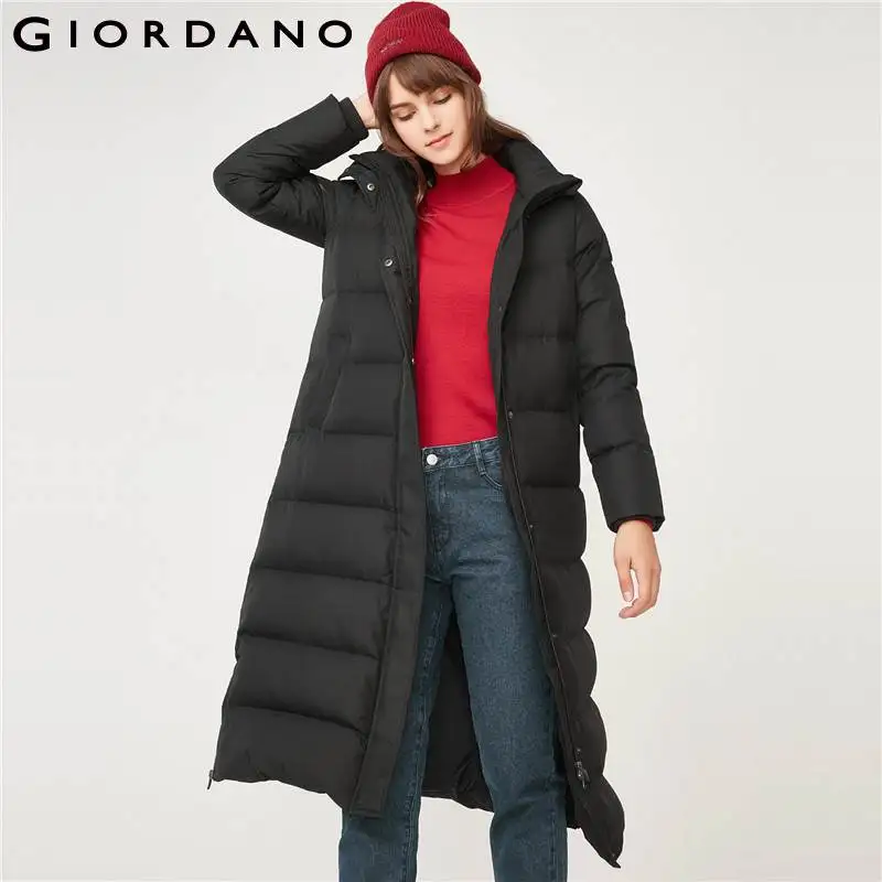 Giordano женский длинный зимний пуховик с капюшоном, набивка из натурального гусиного пуха