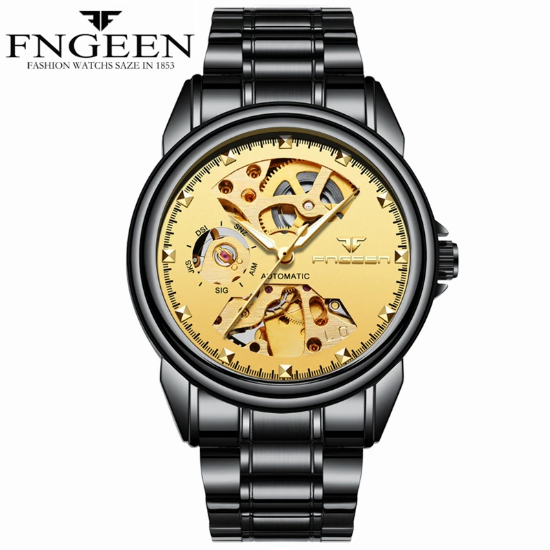 

Black Men Automatic Mechanical Watch Fashion Casual Mens Watches Top Brand Luxury Time Business Male Clock Skeleton Wrist Watch