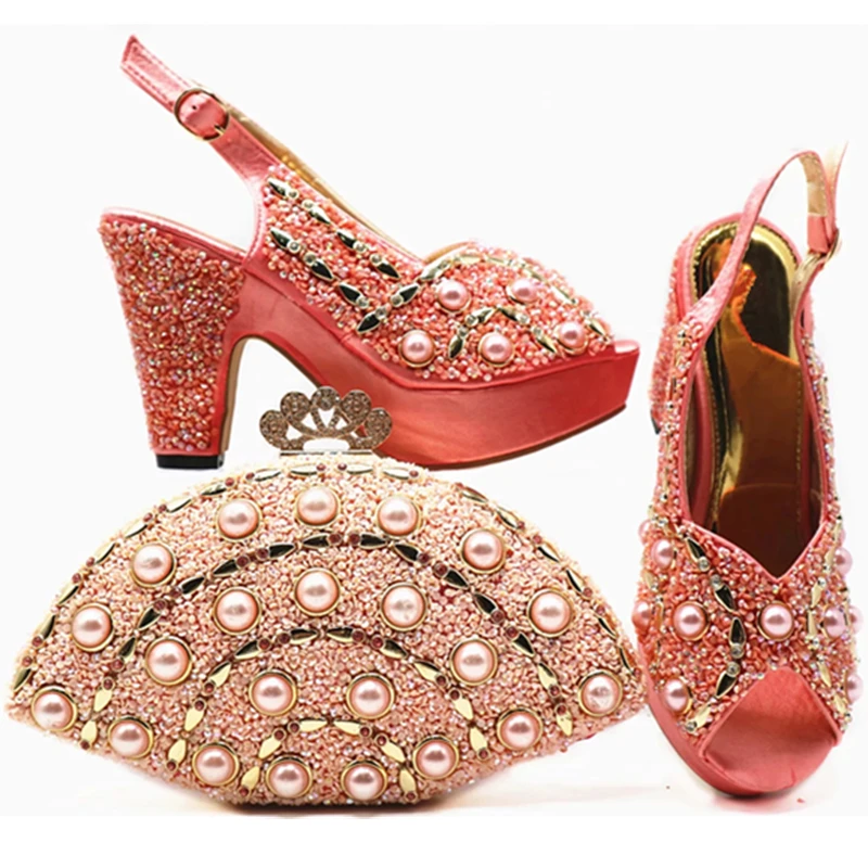 New Arrival Italian Shoes with Matching Bags for Women Nigerian Wedding and Bag Set Decorated Rhinestone | Обувь