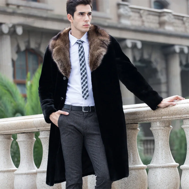 

2019 Autumn Winter Slim Marten Overcoat Men's Clothing Long Mink Fur Coat Men Homens Jaqueta De Couro Black Plus Size 6XL