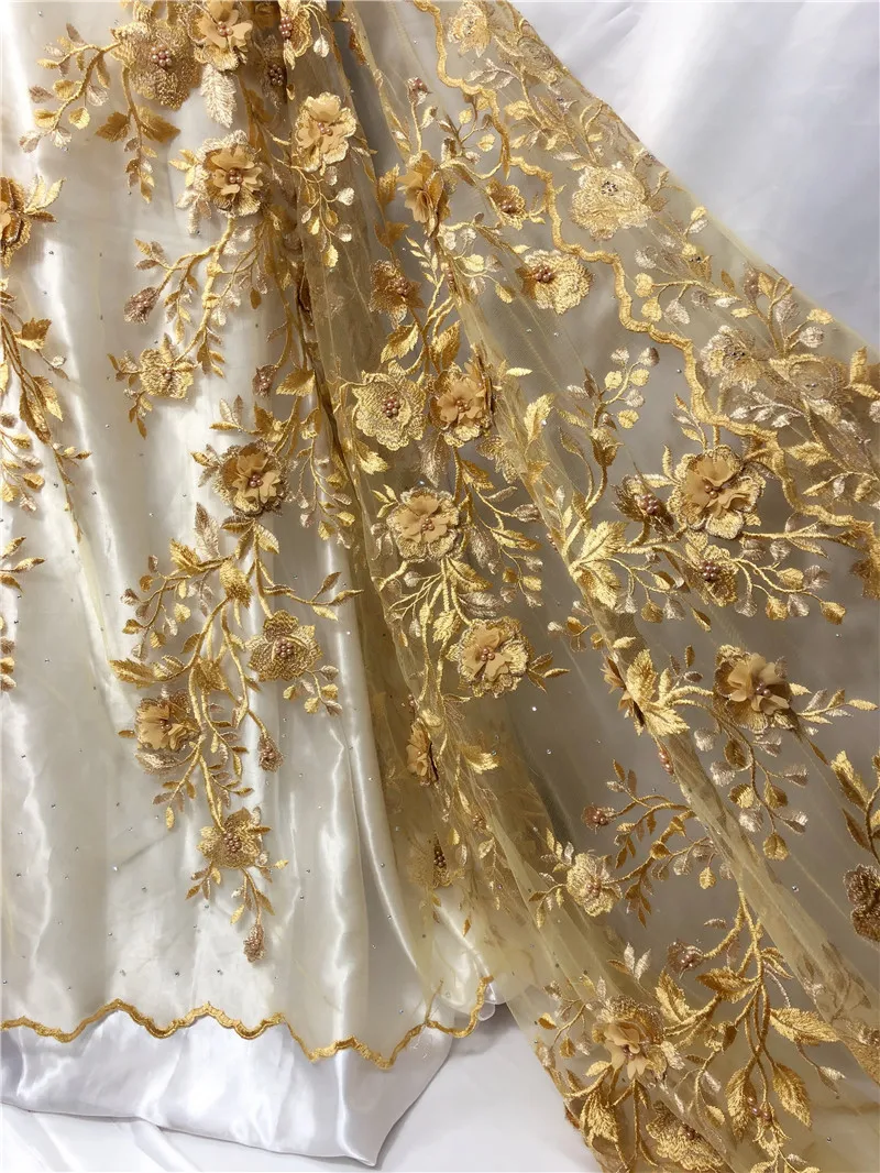 Новый дизайн 3d цветочная ткань с бусинами 2018 новый бисерная кружевная камнями