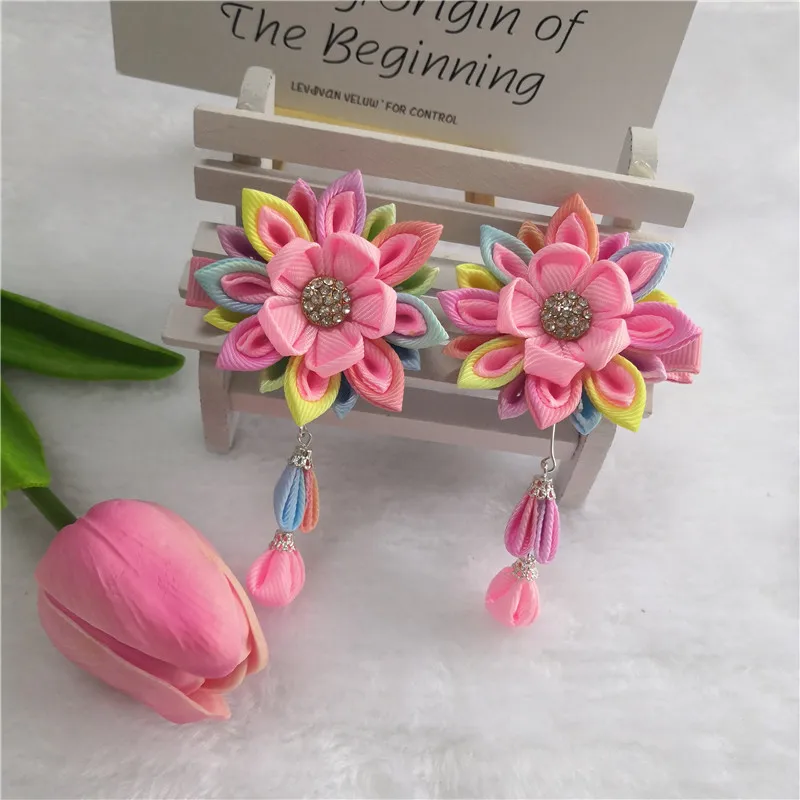 Новинка DIY японское кимоно ручной работы Sakura hairwear для девочек женские заколки для волос цветок канзаши головные уборы с длинными падениями