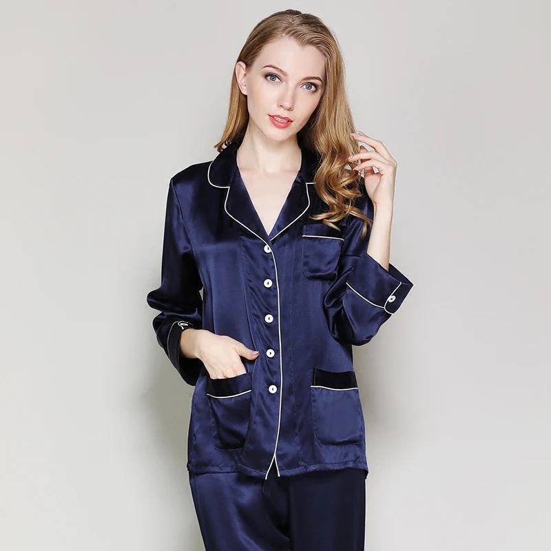 Pyjamas Sets  Woman Solid Autumn100% Silk Stain Women Silk Two Piece  Nightwears Pajamas Sets Sleepwear Homewear  Pajama Set 2xl