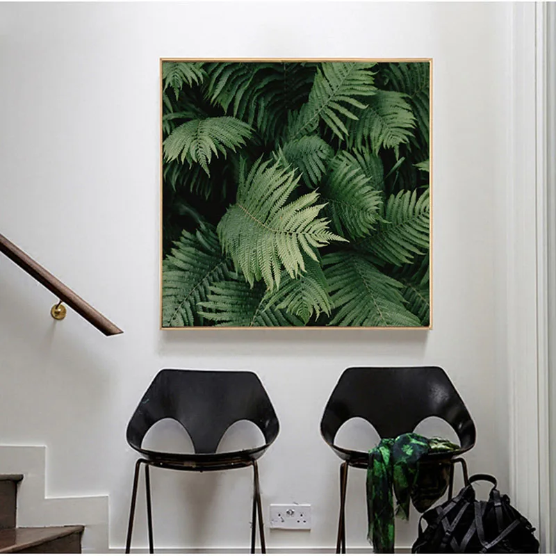 

HAOCHU Landscape Decoration Canvas Painting Living Room Posters Creative Plants Green Leaves Simple Modern Wall Painting