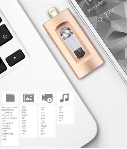 Новый iOS USB флэш накопитель 3 в 1 OTG 32 ГБ/64 Гб/128 ГБ/256 ГБ Pendrive металлический 64 для iPhone
