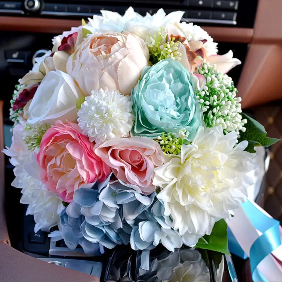 AYiCuthia 2018 New Wedding Bouquet Blue Bridal Artificial Rose Holding Flower for Decoration S89 | Свадьбы и торжества