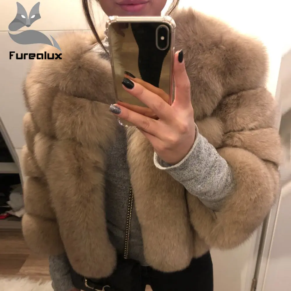Женская Шуба с натуральным мехом Furealux короткая шуба из лисьего меха 50 см зима