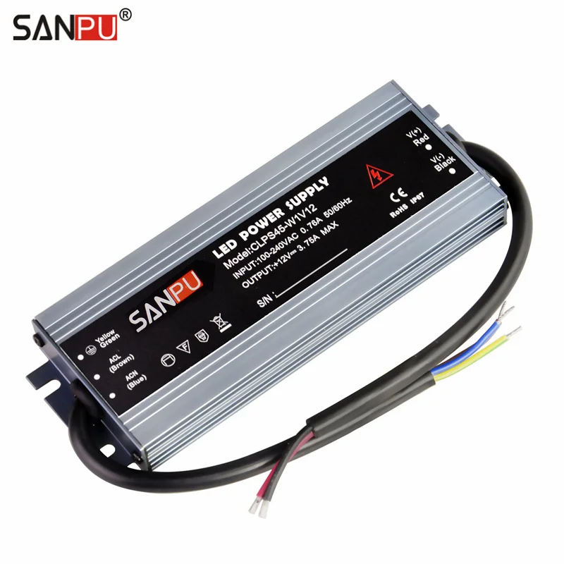 Водонепроницаемый светодиодный трансформатор SANPU 12 В IP67 45 Вт 110 220 перем. Тока в