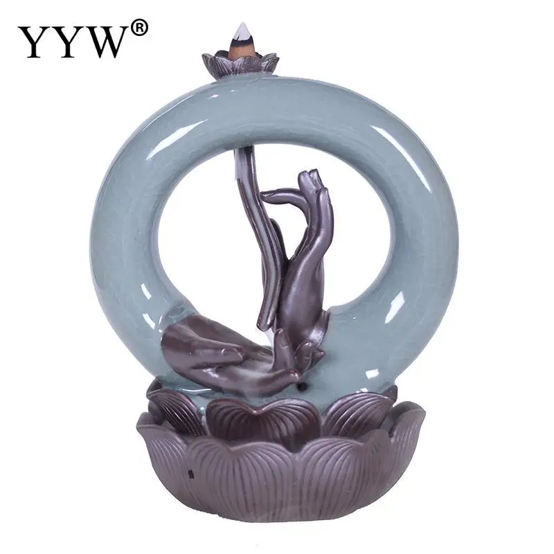 

Waterfall Incense Burner +10pcs Cones Stick Holder Lotus Bergamot Lotus Censer Aroma Smoke Backflow High Quality Home Decor