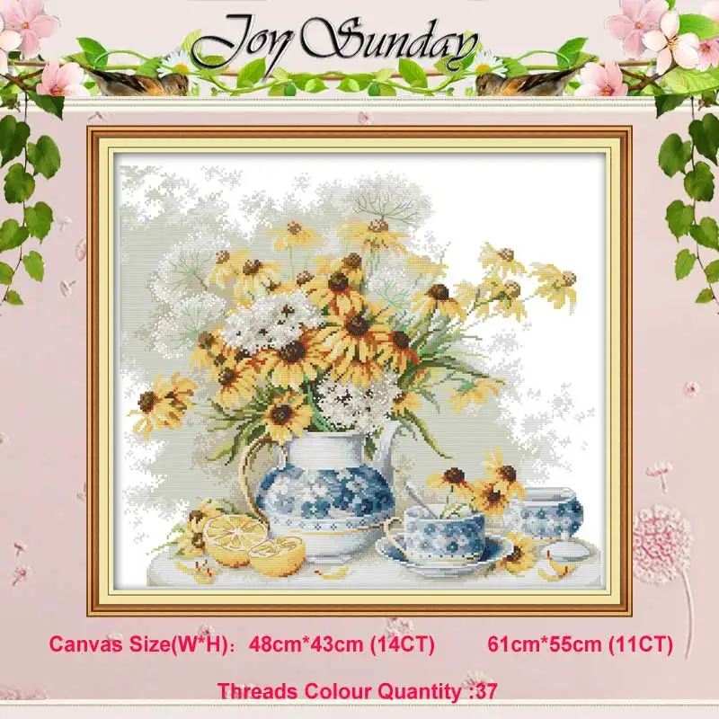 Daisies porcelain Роза Орхидея Лилия тюльпан ваза для цветов с маками 11CT 14CT Набор для вышивания крестиком DIY DMC Набор для вышивания крестиком рукоделие домашний декор - Цвет: Daisies porcelain