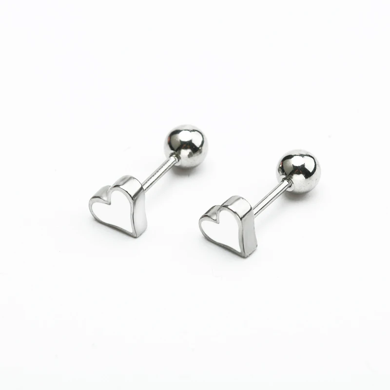 5mm silver white 1 пара маленькие серьги-гвоздики в форме сердца Pendientes Brincos масло из нержавеющей стали капельная спираль 0,8 мм пирсинг для тела ювелирные изделия для женщин - Окраска металла: 5mm silver white